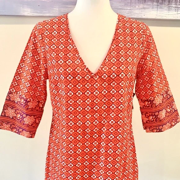 Old Navy Geometric Red 3/4 Sleeve Shift Dress - Picture 6 of 8